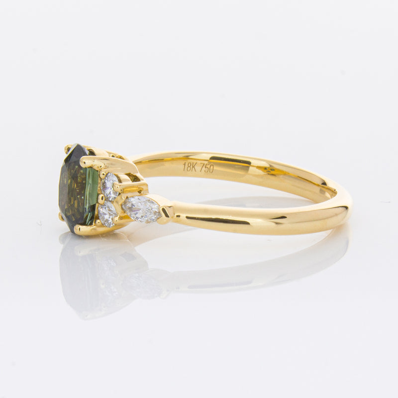 18ct Yellow Gold Green Sapphire & Diamond Oriana Ring-Ring-Walker & Hall