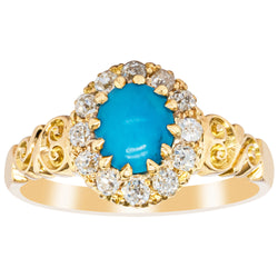 Vintage 18ct Yellow Gold Turquoise & Diamond Ring - Ring - Walker & Hall