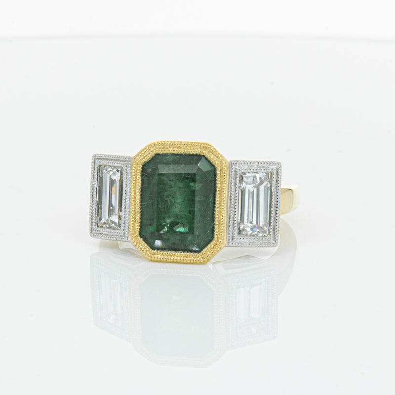 18ct Yellow Gold Emerald & Diamond Ring-Ring-Walker & Hall