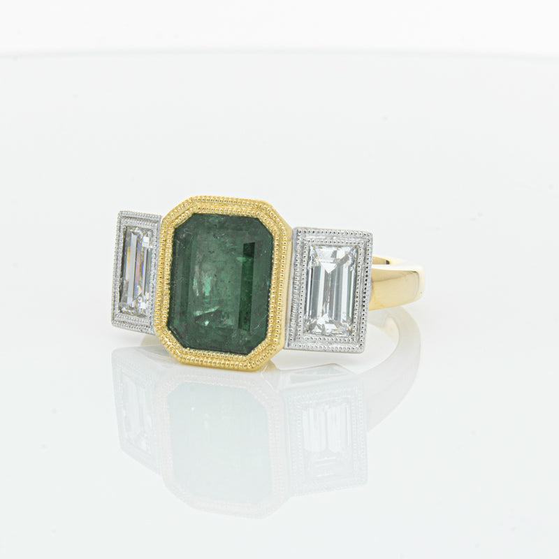 18ct Yellow Gold Emerald & Diamond Ring-Ring-Walker & Hall