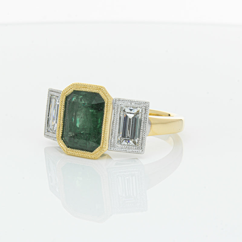 18ct Yellow Gold Emerald & Diamond Ring-Ring-Walker & Hall