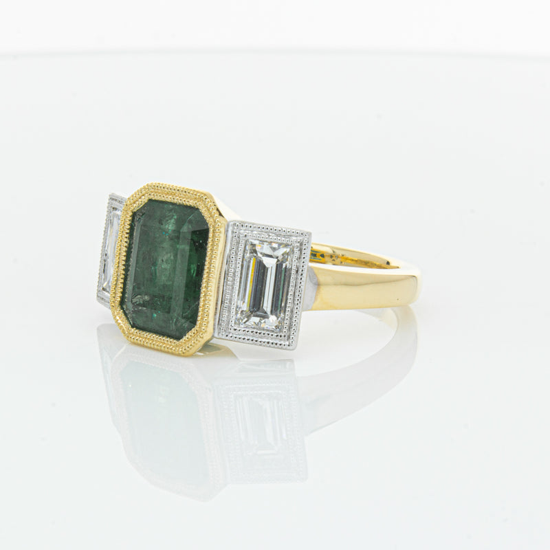 18ct Yellow Gold Emerald & Diamond Ring-Ring-Walker & Hall