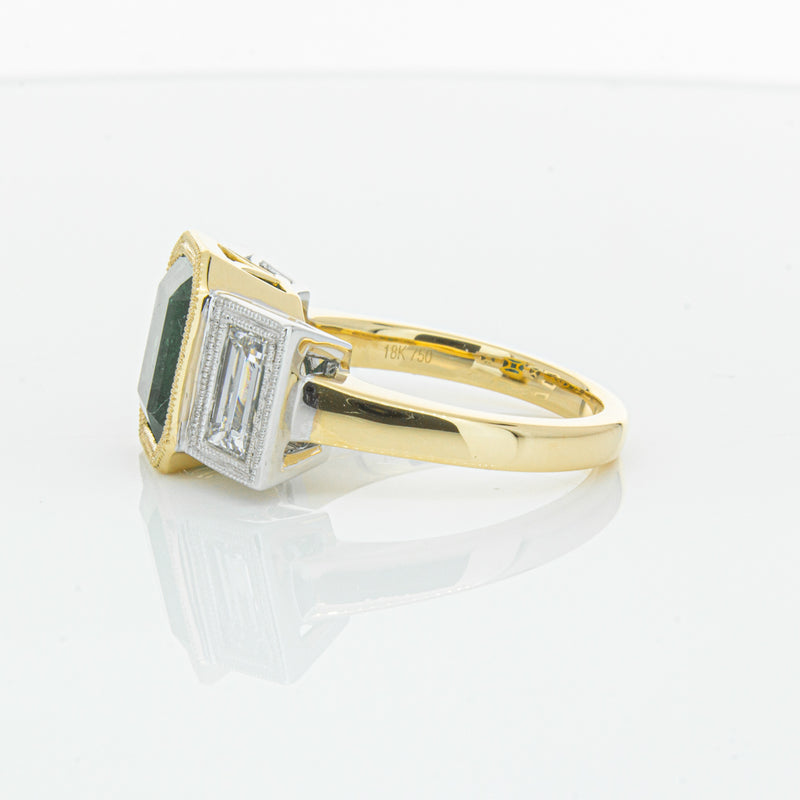 18ct Yellow Gold Emerald & Diamond Ring-Ring-Walker & Hall