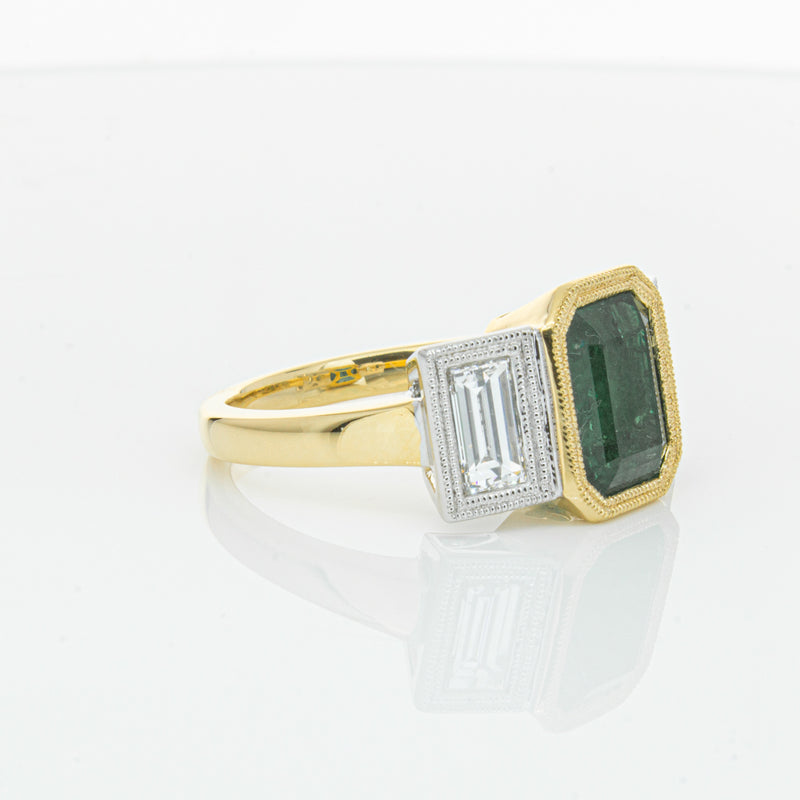 18ct Yellow Gold Emerald & Diamond Ring-Ring-Walker & Hall