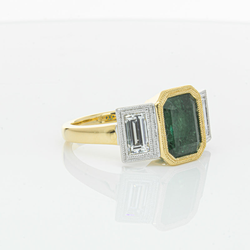 18ct Yellow Gold Emerald & Diamond Ring-Ring-Walker & Hall