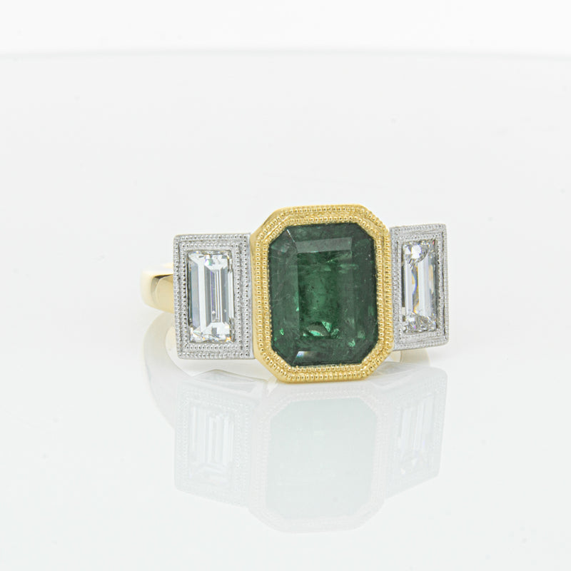 18ct Yellow Gold Emerald & Diamond Ring-Ring-Walker & Hall