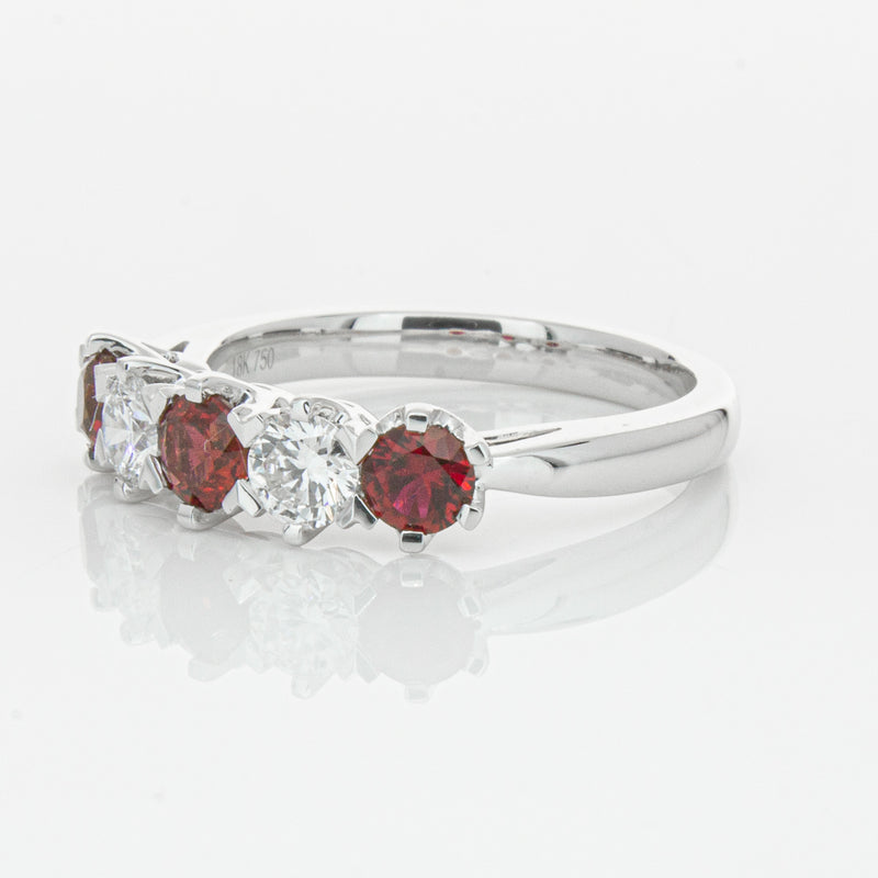 18ct White Gold Ruby & Diamond Pentagon Ring-Ring-Walker & Hall