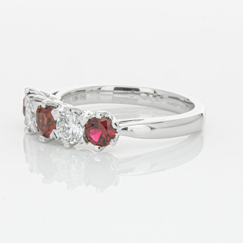 18ct White Gold Ruby & Diamond Pentagon Ring-Ring-Walker & Hall