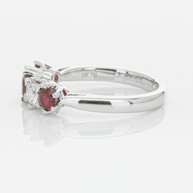 18ct White Gold Ruby & Diamond Pentagon Ring-Ring-Walker & Hall