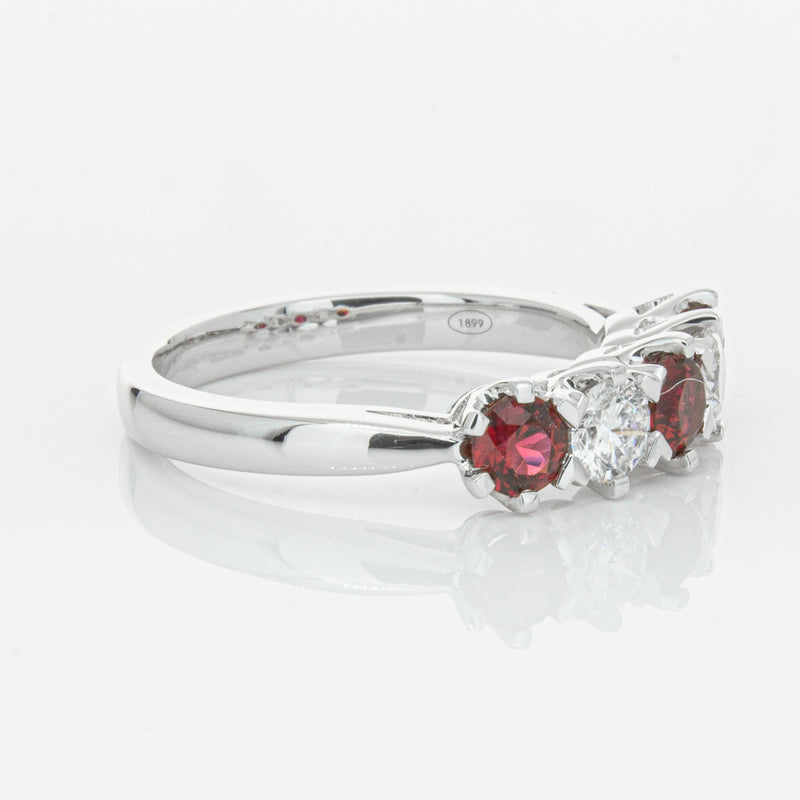 18ct White Gold Ruby & Diamond Pentagon Ring-Ring-Walker & Hall