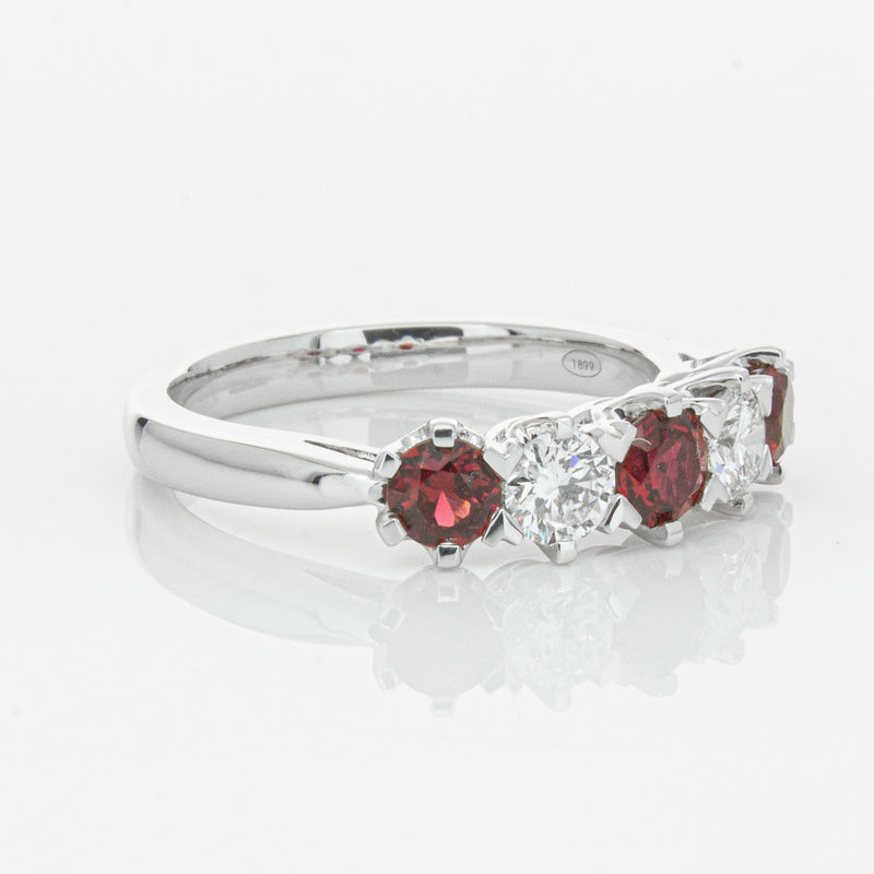 18ct White Gold Ruby & Diamond Pentagon Ring-Ring-Walker & Hall