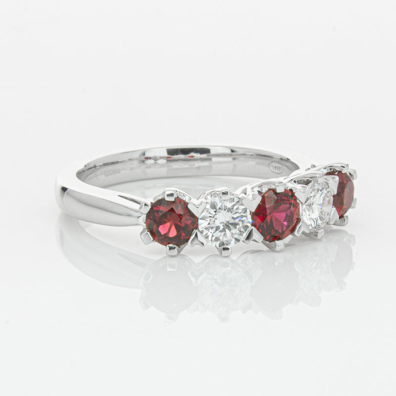 18ct White Gold Ruby & Diamond Pentagon Ring-Ring-Walker & Hall