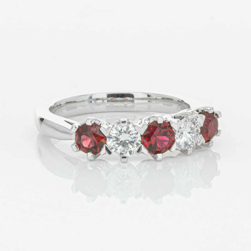 18ct White Gold Ruby & Diamond Pentagon Ring-Ring-Walker & Hall