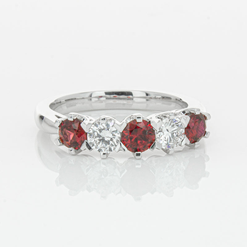 18ct White Gold Ruby & Diamond Pentagon Ring-Ring-Walker & Hall