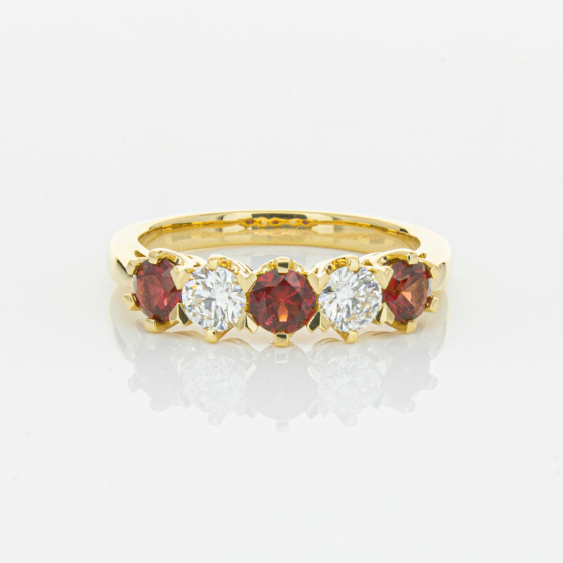 18ct Yellow Gold Ruby & Diamond Pentagon Ring-Ring-Walker & Hall