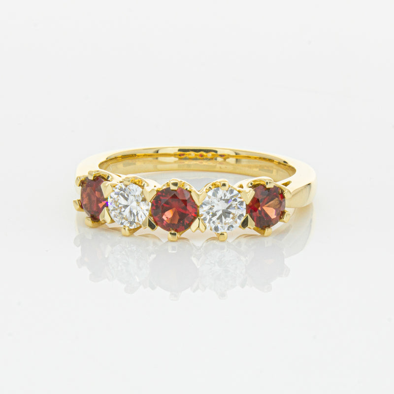 18ct Yellow Gold Ruby & Diamond Pentagon Ring-Ring-Walker & Hall