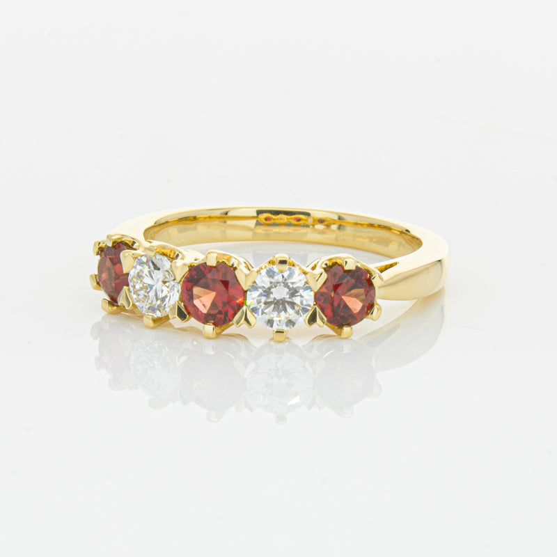 18ct Yellow Gold Ruby & Diamond Pentagon Ring-Ring-Walker & Hall