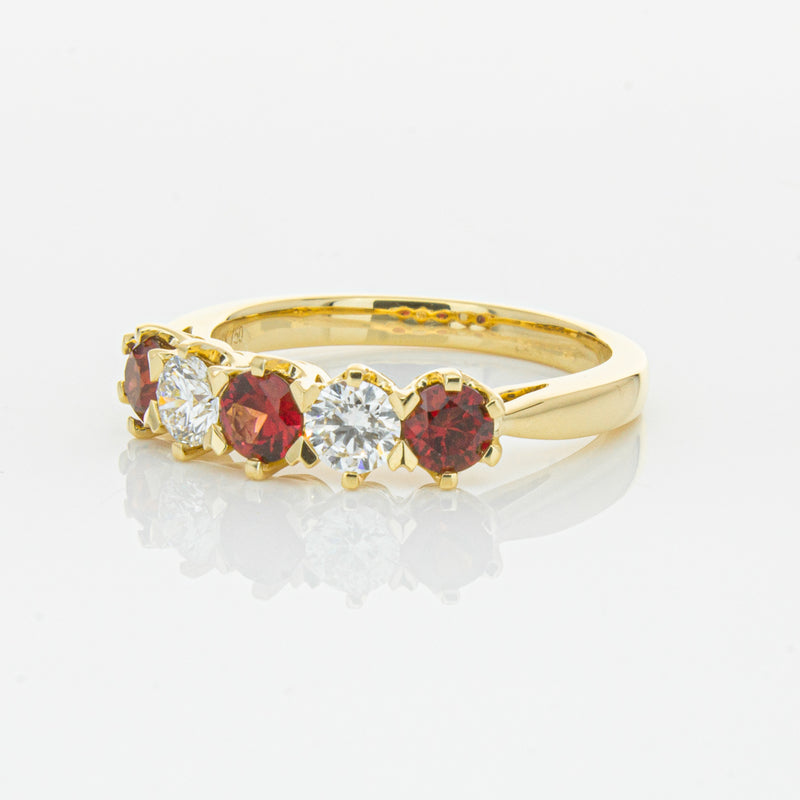 18ct Yellow Gold Ruby & Diamond Pentagon Ring-Ring-Walker & Hall