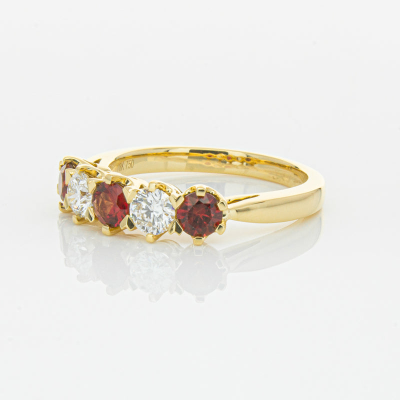 18ct Yellow Gold Ruby & Diamond Pentagon Ring-Ring-Walker & Hall