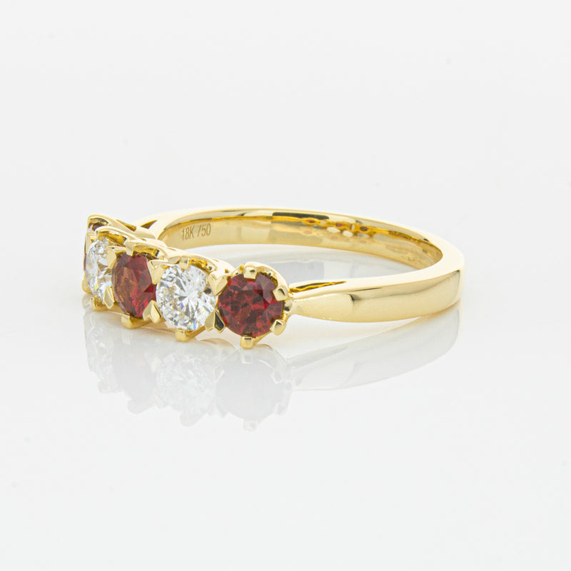 18ct Yellow Gold Ruby & Diamond Pentagon Ring-Ring-Walker & Hall