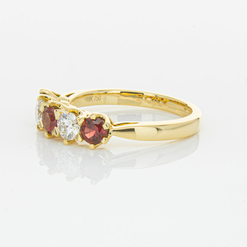 18ct Yellow Gold Ruby & Diamond Pentagon Ring-Ring-Walker & Hall