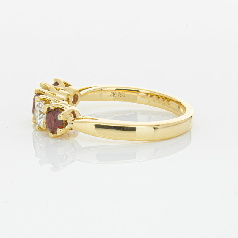 18ct Yellow Gold Ruby & Diamond Pentagon Ring-Ring-Walker & Hall