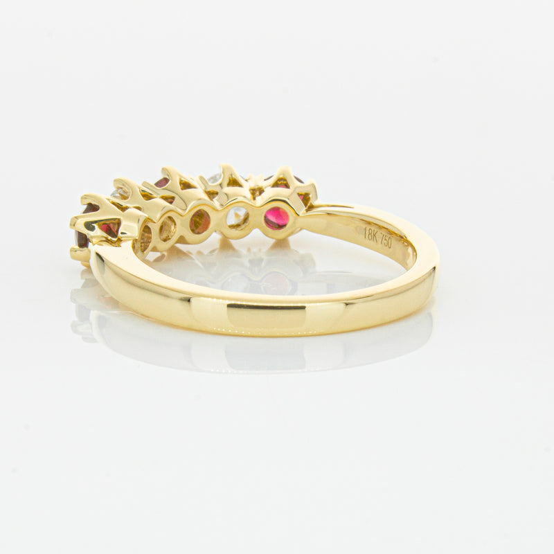 18ct Yellow Gold Ruby & Diamond Pentagon Ring-Ring-Walker & Hall
