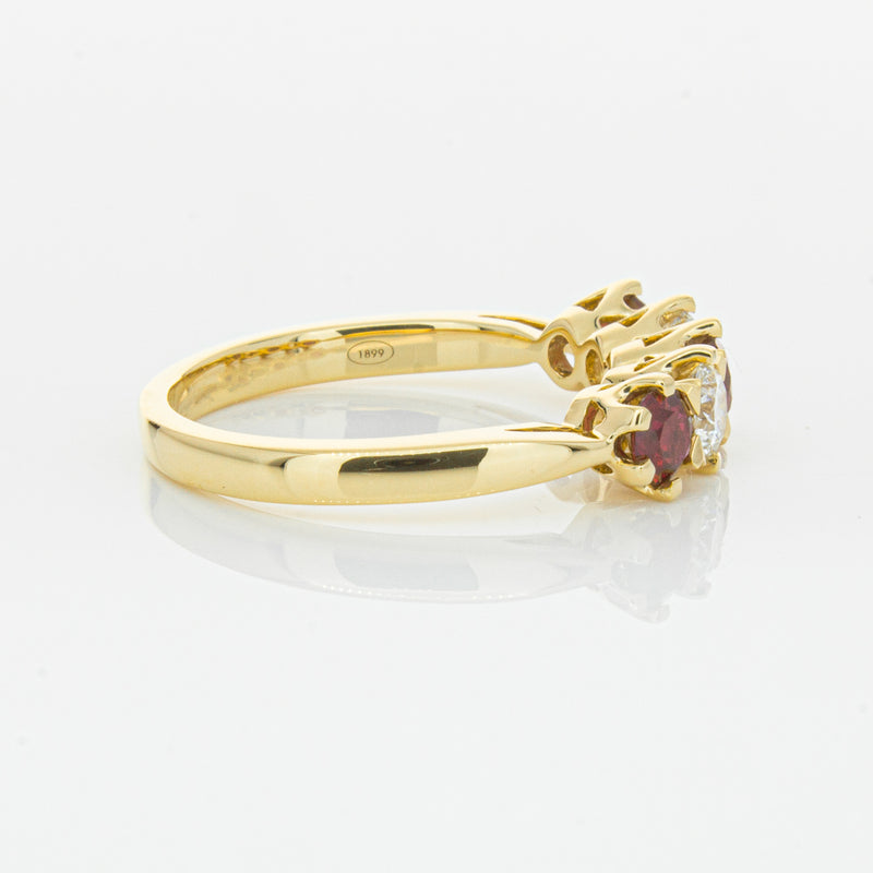18ct Yellow Gold Ruby & Diamond Pentagon Ring-Ring-Walker & Hall