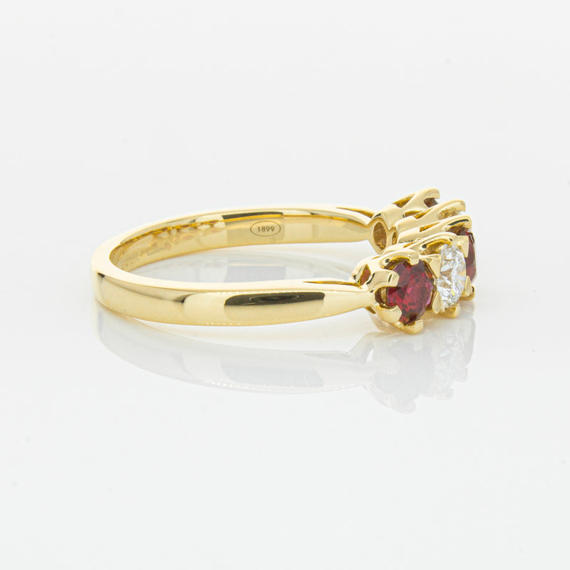 18ct Yellow Gold Ruby & Diamond Pentagon Ring-Ring-Walker & Hall
