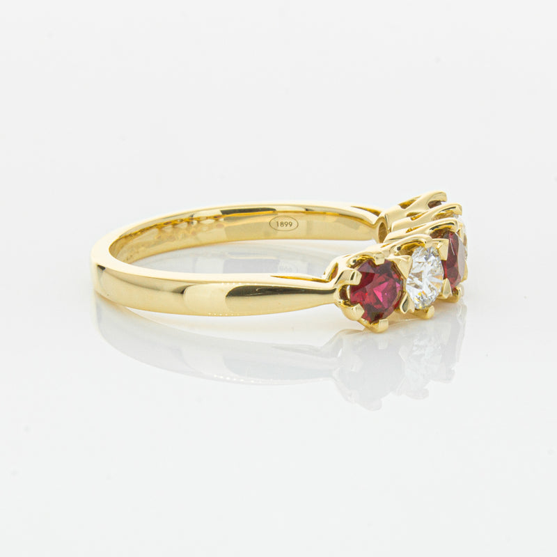 18ct Yellow Gold Ruby & Diamond Pentagon Ring-Ring-Walker & Hall