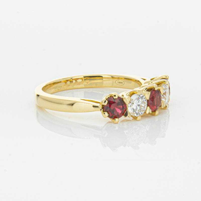 18ct Yellow Gold Ruby & Diamond Pentagon Ring-Ring-Walker & Hall