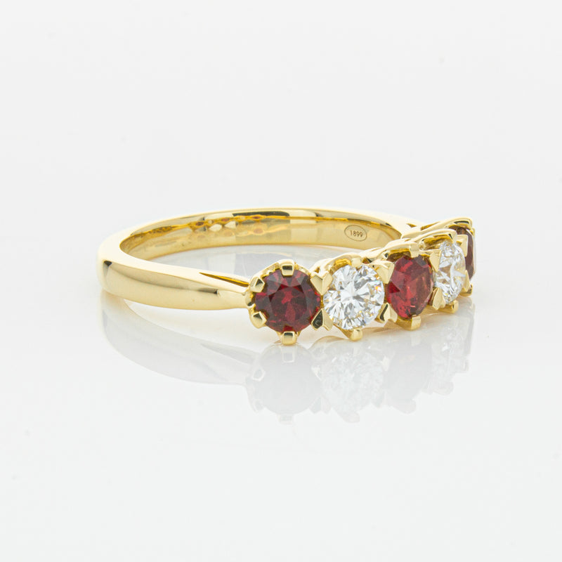 18ct Yellow Gold Ruby & Diamond Pentagon Ring-Ring-Walker & Hall