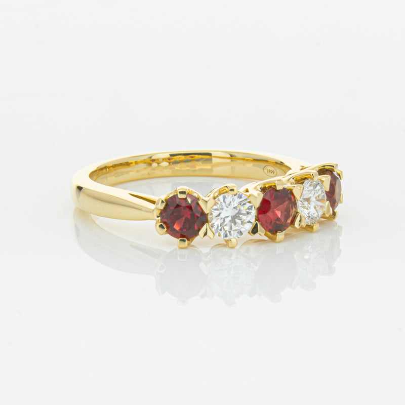 18ct Yellow Gold Ruby & Diamond Pentagon Ring-Ring-Walker & Hall