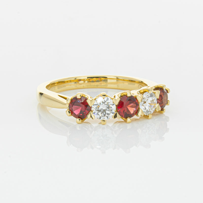 18ct Yellow Gold Ruby & Diamond Pentagon Ring-Ring-Walker & Hall