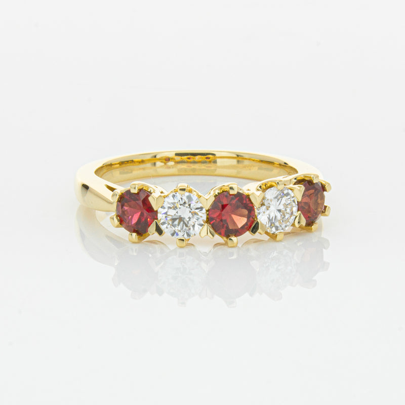 18ct Yellow Gold Ruby & Diamond Pentagon Ring-Ring-Walker & Hall