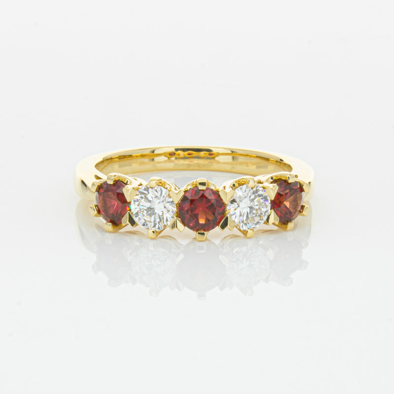 18ct Yellow Gold Ruby & Diamond Pentagon Ring-Ring-Walker & Hall