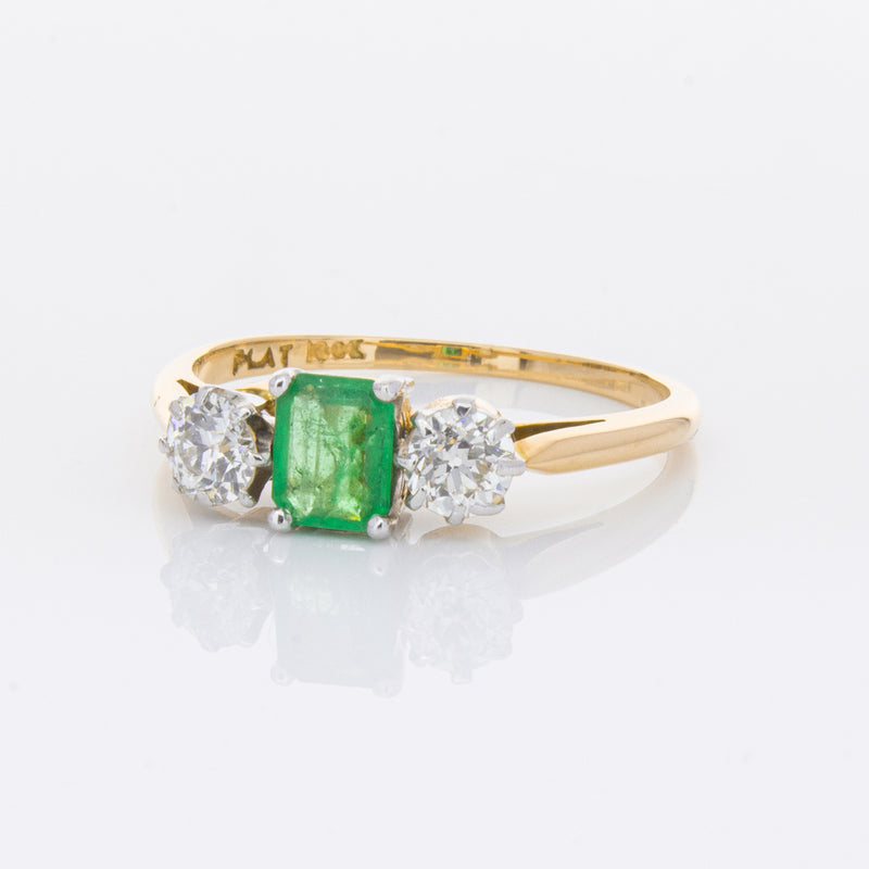 Deja Vu 17ct Yellow Gold & Platinum .50ct Emerald & Diamond Ring-Ring-Walker & Hall