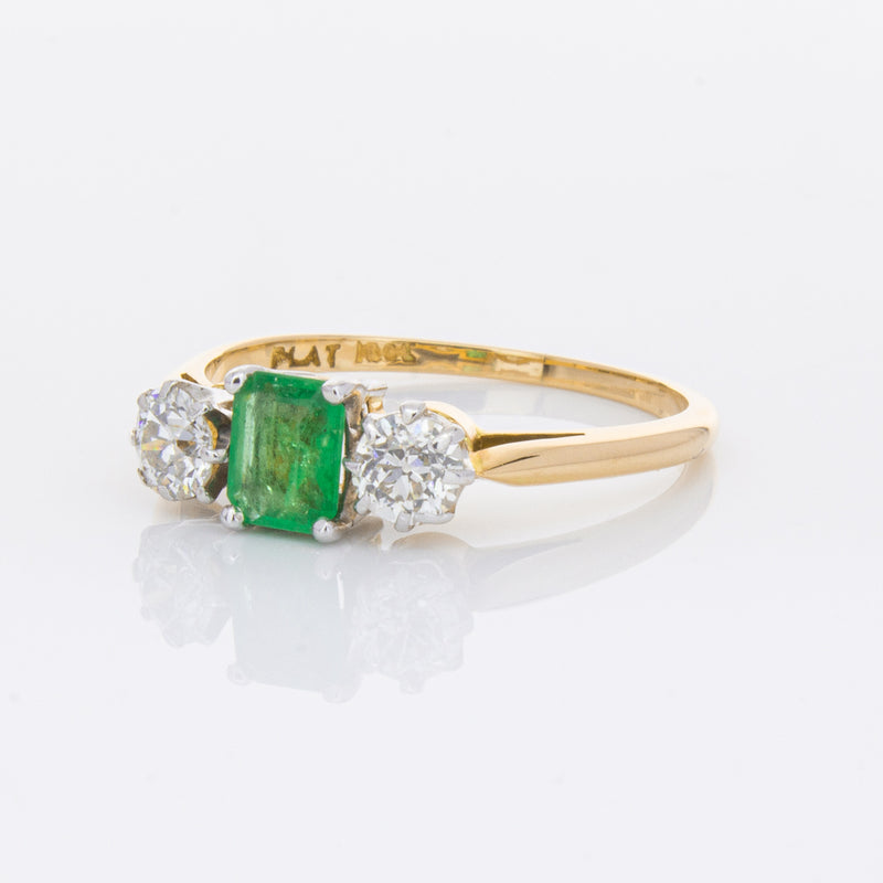 Deja Vu 17ct Yellow Gold & Platinum .50ct Emerald & Diamond Ring-Ring-Walker & Hall