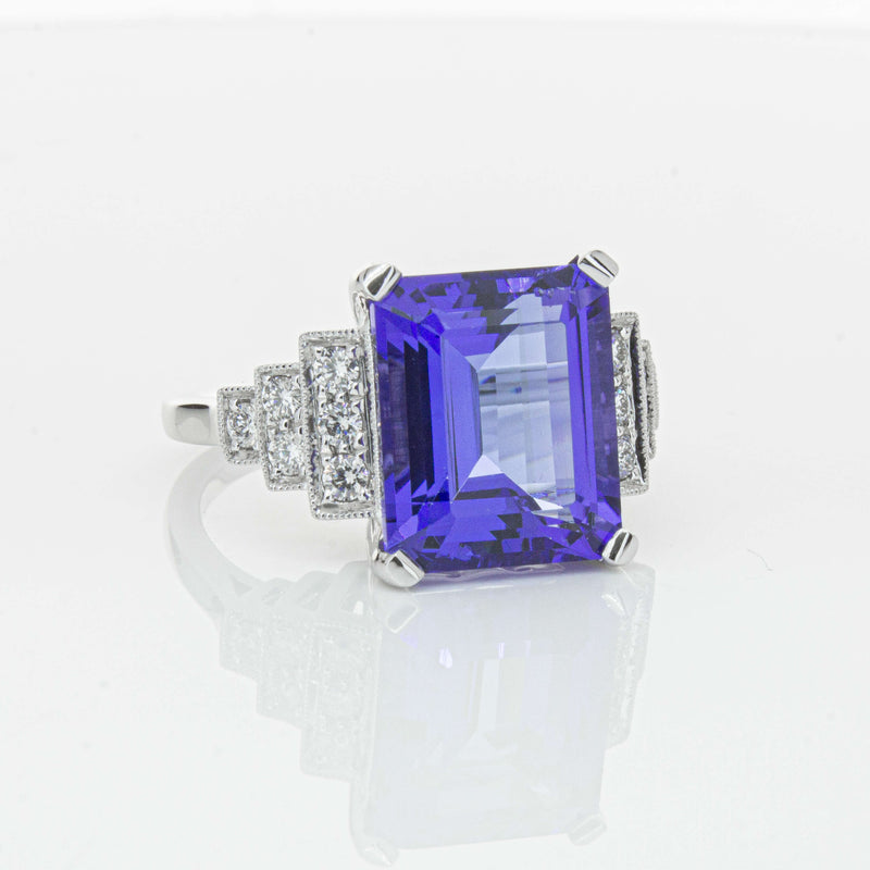 18ct White Gold 7.35ct Tanzanite & Diamond Maya Ring-Ring-Walker & Hall