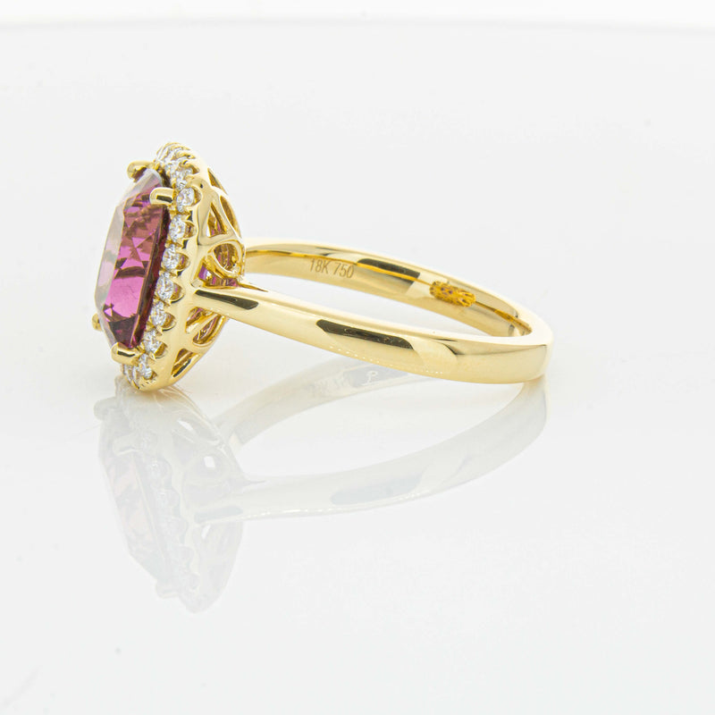 18ct Yellow Gold 3.21ct Pink Tourmaline & Diamond Fleur Ring-Ring-Walker & Hall