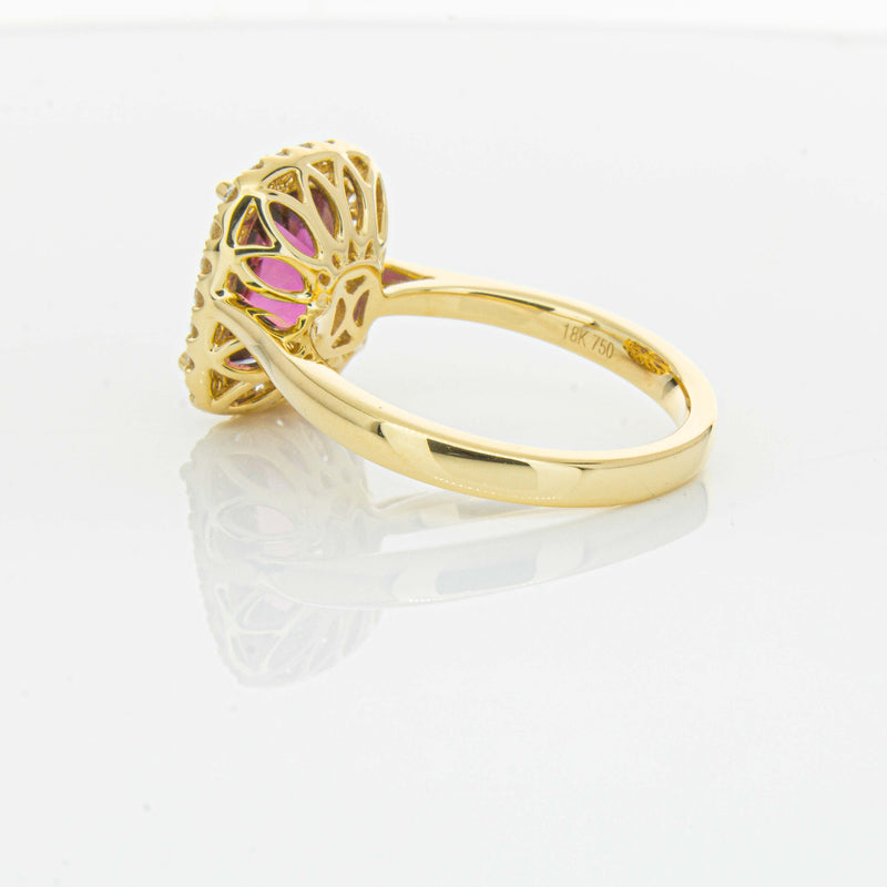 18ct Yellow Gold 3.21ct Pink Tourmaline & Diamond Fleur Ring-Ring-Walker & Hall