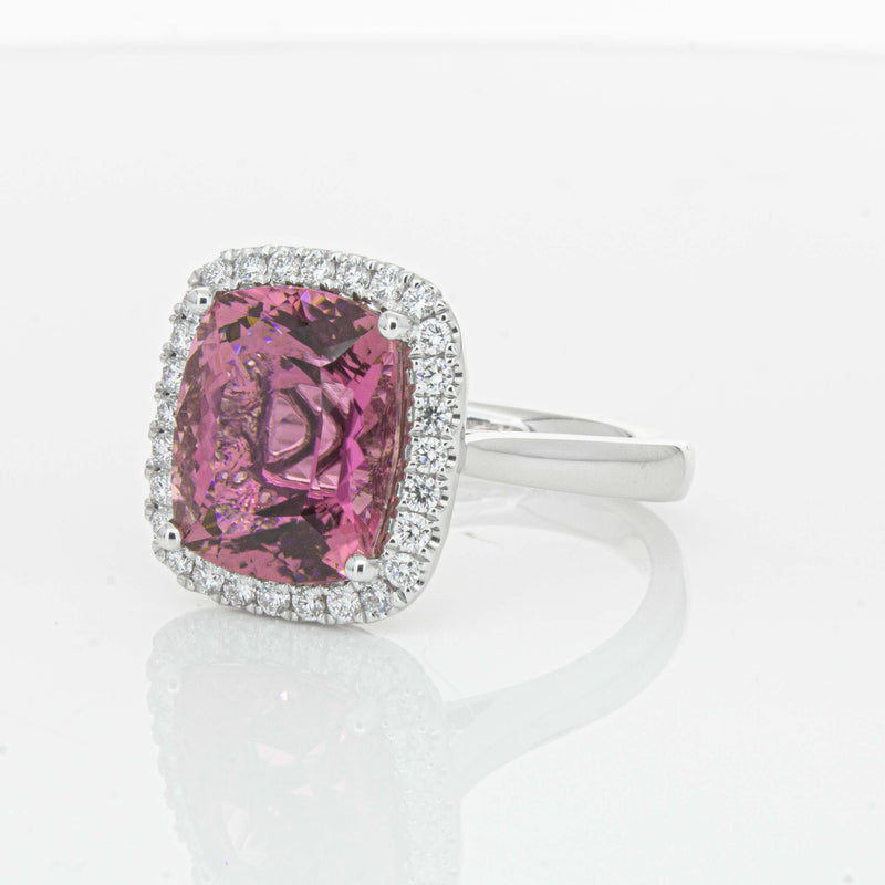 18ct White Gold 5.64ct Pink Tourmaline & Diamond Fleur Ring-Ring-Walker & Hall