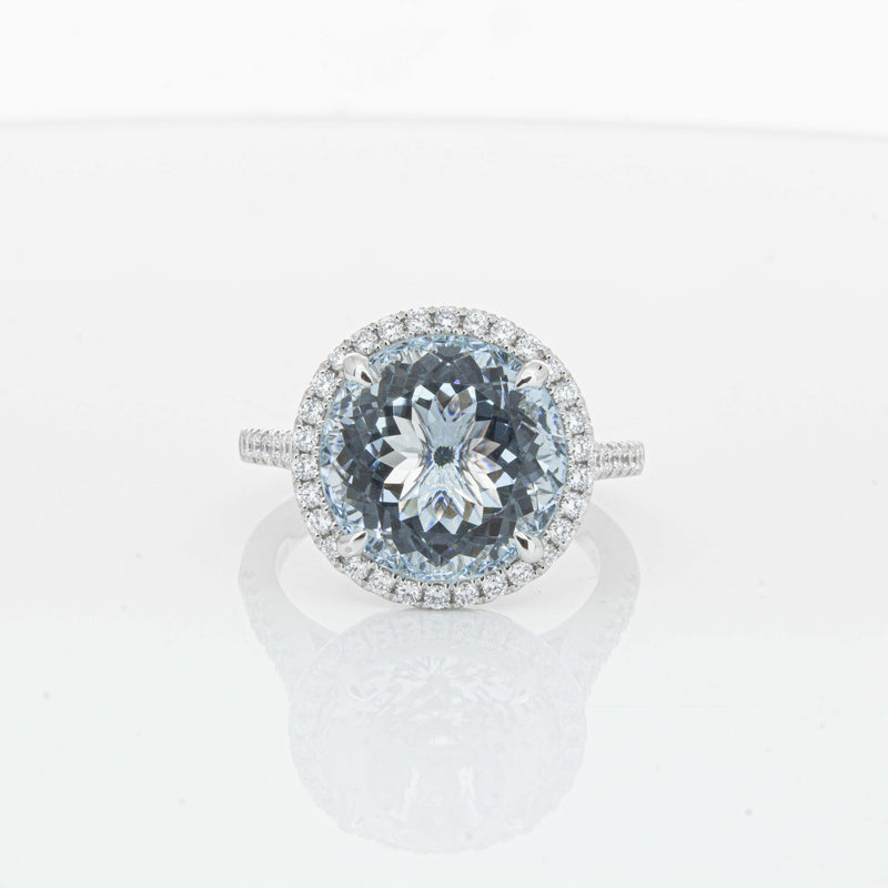 18ct White Gold 6.38ct Aquamarine & Diamond Sierra Ring-Ring-Walker & Hall
