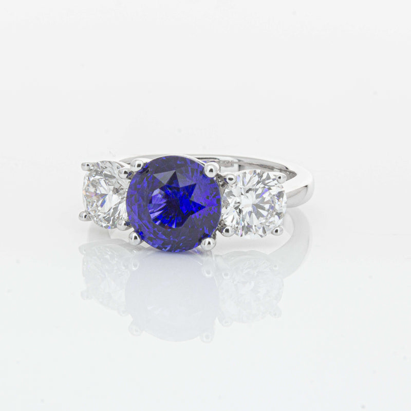 18ct White Gold 3.51ct Sapphire & Diamond Trinity Ring-Ring-Walker & Hall
