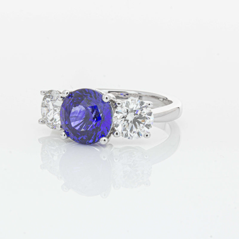 18ct White Gold 3.51ct Sapphire & Diamond Trinity Ring-Ring-Walker & Hall