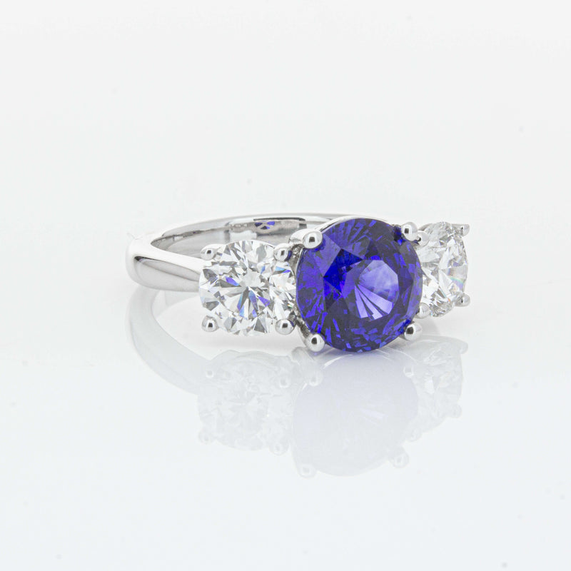 18ct White Gold 3.51ct Sapphire & Diamond Trinity Ring-Ring-Walker & Hall