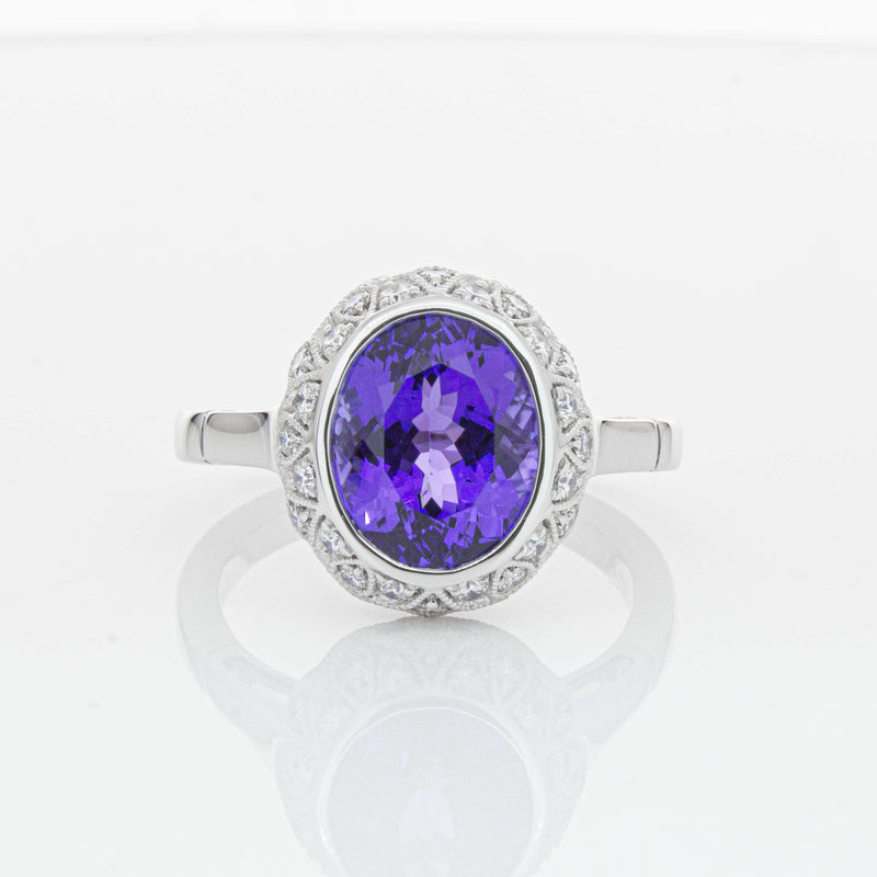 18ct White Gold 3.64ct Tanzanite & Diamond Dulce Ring-Ring-Walker & Hall