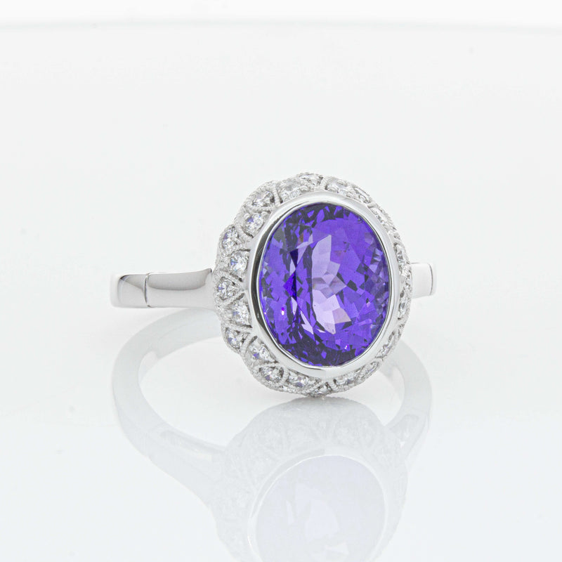 18ct White Gold 3.64ct Tanzanite & Diamond Dulce Ring-Ring-Walker & Hall