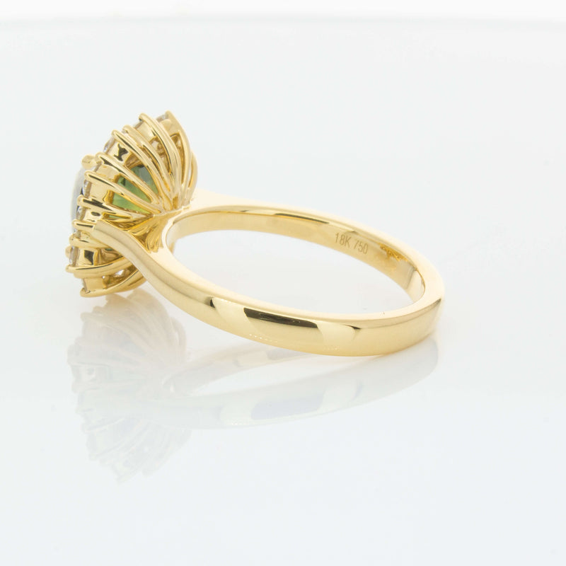 18ct Yellow Gold 3.56ct Green Sapphire & Diamond Belle Ring-Ring-Walker & Hall