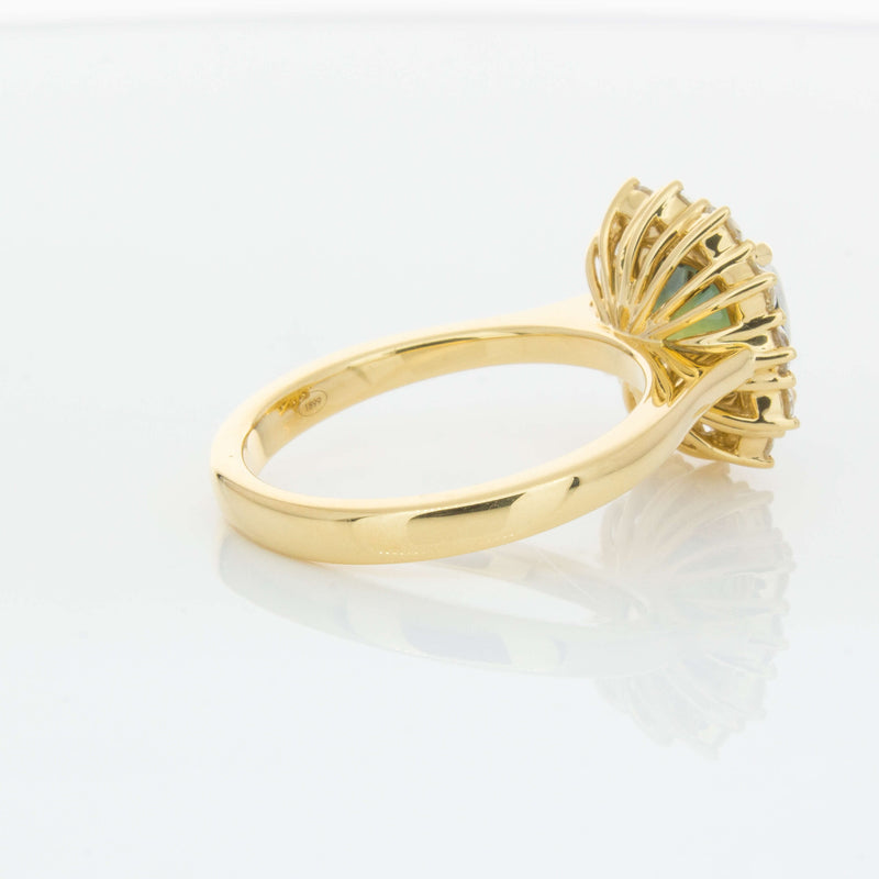 18ct Yellow Gold 3.56ct Green Sapphire & Diamond Belle Ring-Ring-Walker & Hall